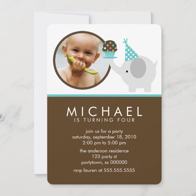 Invitation Anniversaire de fête mignon d'éléphant (Devant)