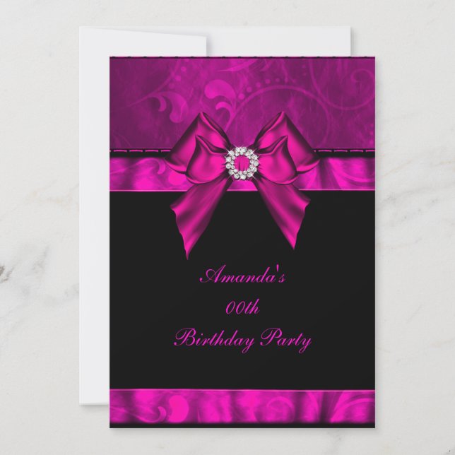 Invitation Anniversaire de fête Pink Jewel Bow Image (Devant)