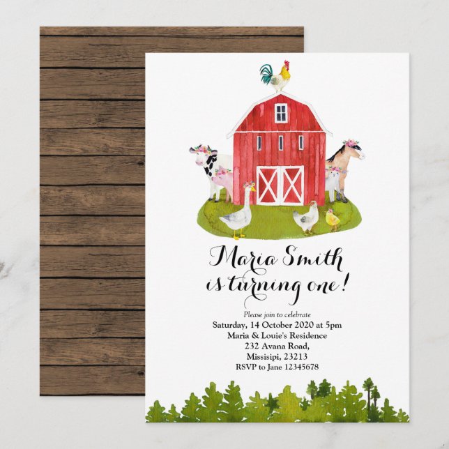 Invitation Anniversaire de fille de ferme (Devant / Derrière)