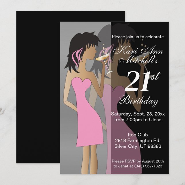 Invitation Anniversaire de fille ou Enterrement de vie de jeu (Devant / Derrière)