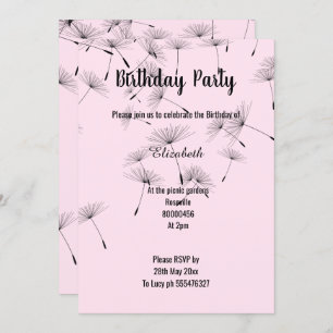 INVITATION ANNIVERSAIRE DE FLEURS DE DANDELION ROSE NOIR