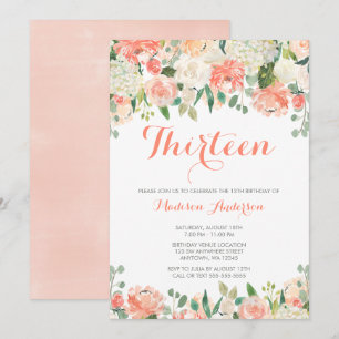 Invitation Anniversaire de fleurs en pastel d'aquarelle 13ème