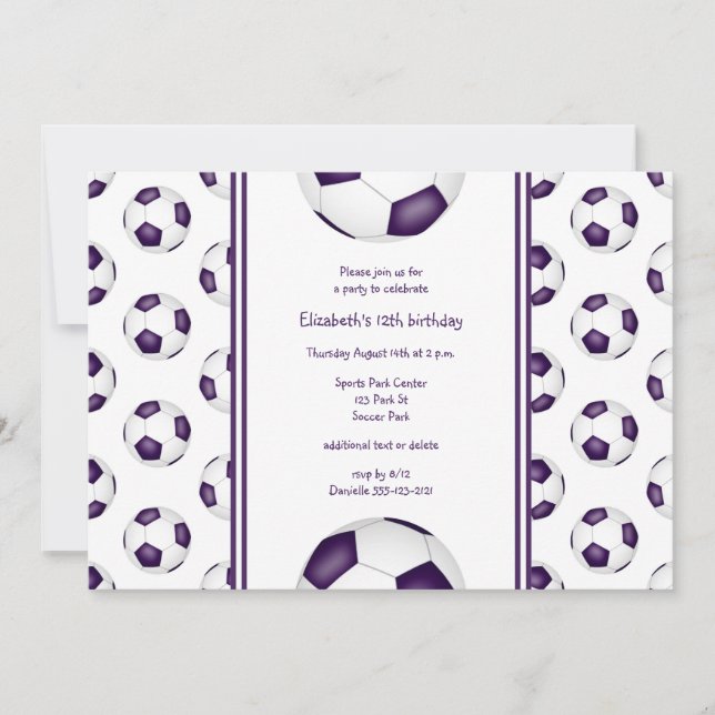 Invitation anniversaire de football de fille blanche violette (Devant)