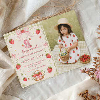 Invitation Anniversaire de fraise doux à la baie 8 ans