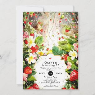 Invitation Anniversaire de fraise enchanté couleur douce