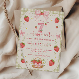 Invitation Anniversaire de fraise sucré aux fruits 7 ans