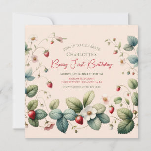 Invitation Anniversaire de fraises rose "Berry First"