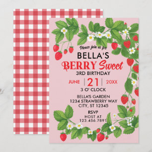 Invitation Anniversaire de fraises sucrées (rouge et rose)
