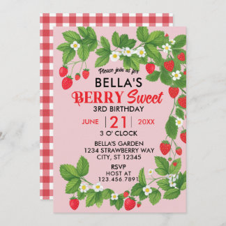 Invitation Anniversaire de fraises sucrées (rouge et rose)