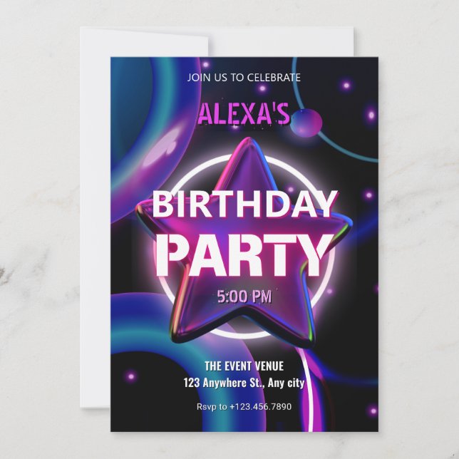 Invitation Anniversaire de galaxie moderne rose violet (Devant)