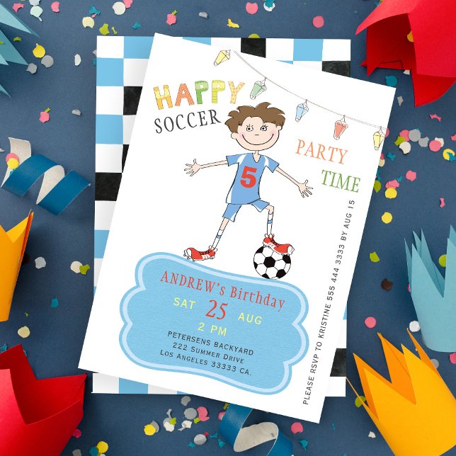 Invitation Anniversaire de garçon de 5 ans drôle de fête spor (Créateur téléchargé)