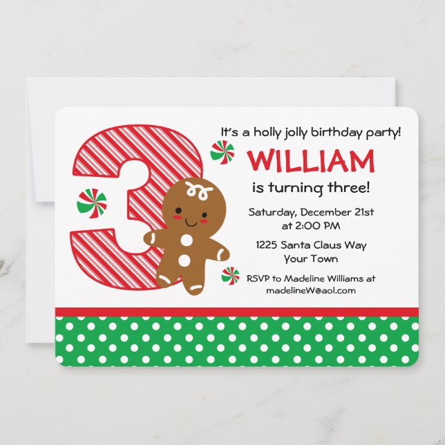 Invitation Anniversaire de garçon de pain d'épice 3ème (Devant)