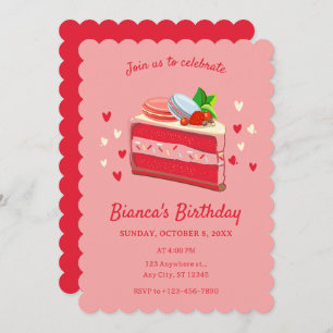 Invitation Anniversaire de gâteau doux rouge