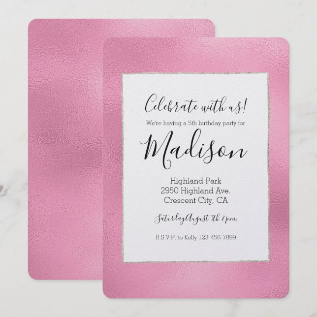 Invitation Anniversaire de Glam Pink Ombre (Devant / Derrière)