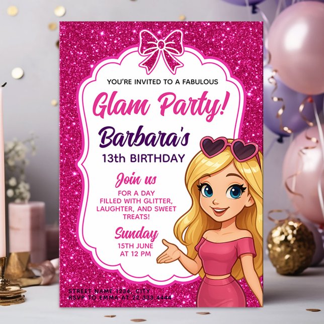 Invitation Anniversaire de Glam pour les filles avec Parties  (Créateur téléchargé)