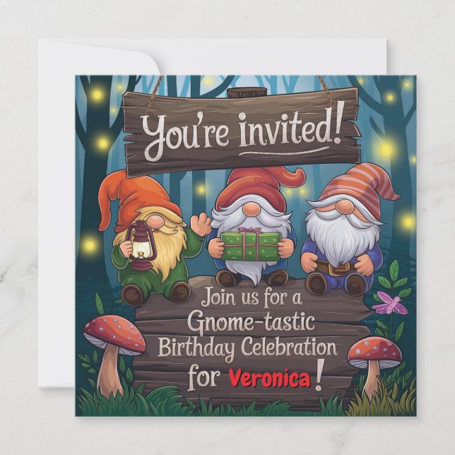 Invitation Anniversaire de Gnome Whimsical, Soirée Forestière (Devant)