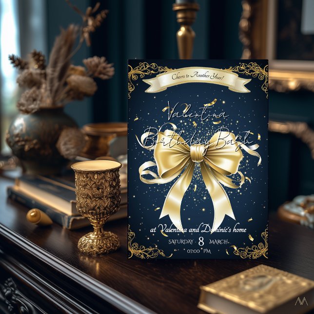 Invitation Anniversaire de Golden Bow | Fête élégante (Créateur téléchargé)