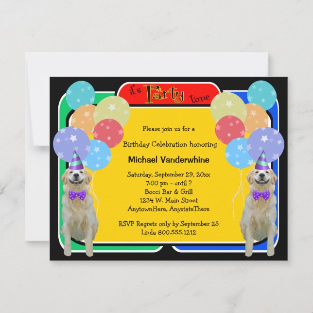 Invitation Anniversaire de Golden Retriever (Devant)