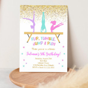 Invitation Anniversaire de gymnastique Golden Glitter