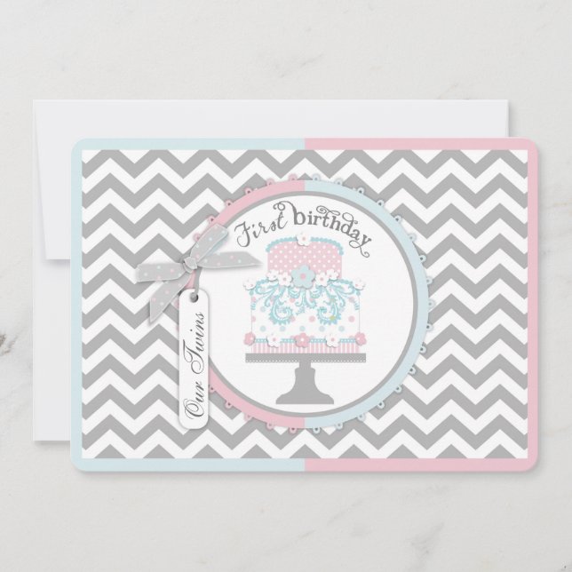 Invitation Anniversaire de jumeaux de cravate et de tutu (Devant)