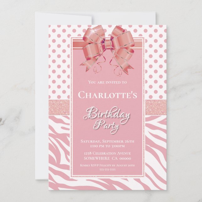 Invitation Anniversaire de la Bow rose (Devant)