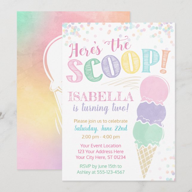 Invitation Anniversaire de la crème glacée (Devant / Derrière)