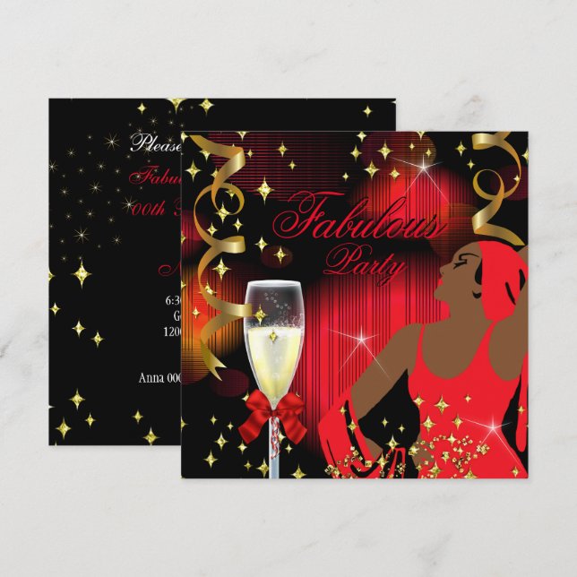Invitation Anniversaire de la Diva au Glitter Rouge Fabuleux  (Devant / Derrière)
