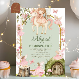 Invitation Anniversaire de la Fée Rose Enchantée et Forêt de