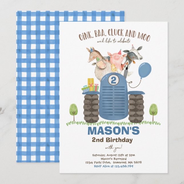 Invitation Anniversaire de la ferme Boy Old MacDonald Barnyar (Devant / Derrière)
