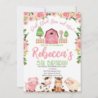 Invitation Anniversaire de la ferme pour filles, animaux de f