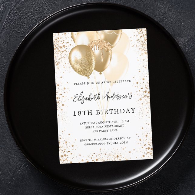 Invitation Anniversaire de la fête blanche or parties scintil (Créateur téléchargé)