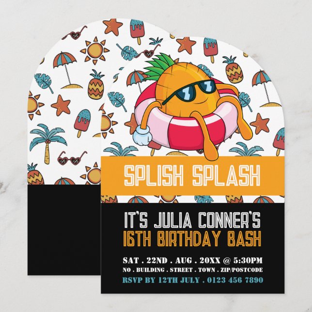 Invitation Anniversaire de la fête de la piscine (Devant / Derrière)