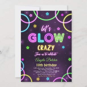 Invitation Anniversaire de la fête de Neon Glow