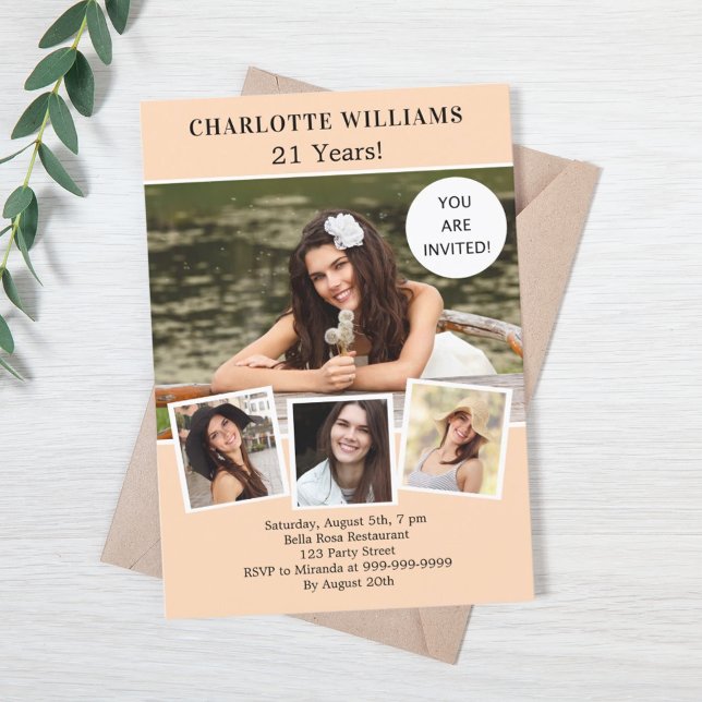 Invitation Anniversaire de la fête de pêche photo collage (Créateur téléchargé)