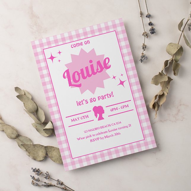 Invitation Anniversaire de la fête de poupée rose (Créateur téléchargé)