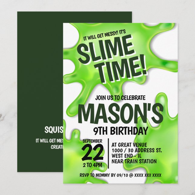 Invitation Anniversaire de la fête des Slime (Devant / Derrière)