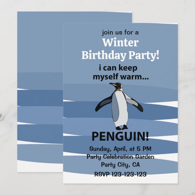 Invitation Anniversaire de la fête d'hiver de Penguin Cute (Devant / Derrière)