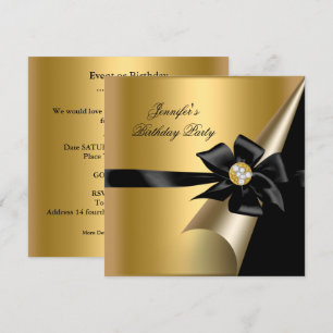 Invitation Anniversaire de la fête Gold Black Bow Diamond Ima
