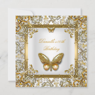 Invitation Anniversaire de la fête Gold White Butterfly Lace 