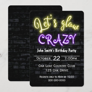 Invitation Anniversaire de la fête Neon Llow Connexion sur mu