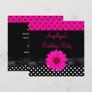 Invitation Anniversaire de la fête Polka point noir blanc ros