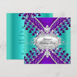 Invitation Anniversaire de la fête violet Turquoise perles Di