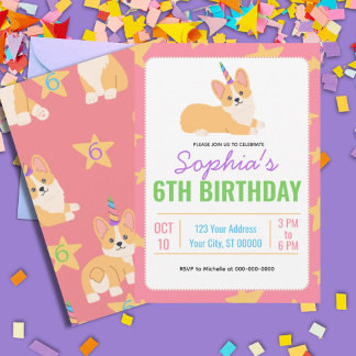 Invitation Anniversaire de la fille de la licorne, Corgi Part