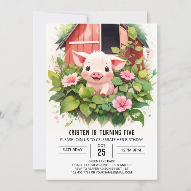 Invitation Anniversaire de la fille de saumons doux de Piglet (Devant)
