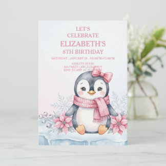 Invitation Anniversaire de la fille pingouin de Winter Oneder