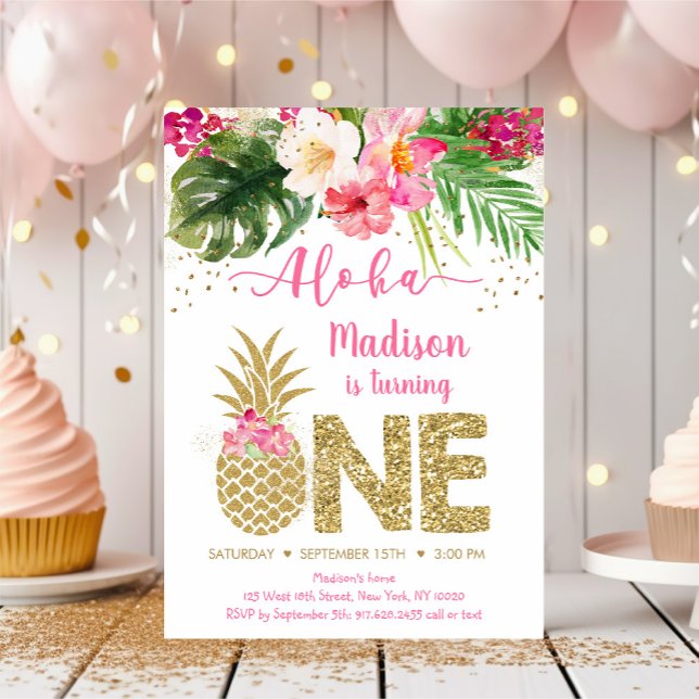 Invitation Anniversaire de la florale rose ananas (Créateur téléchargé)