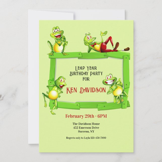 Invitation Anniversaire de la grenouille (Devant)