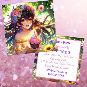 Invitation Anniversaire de la jolie fille Anime