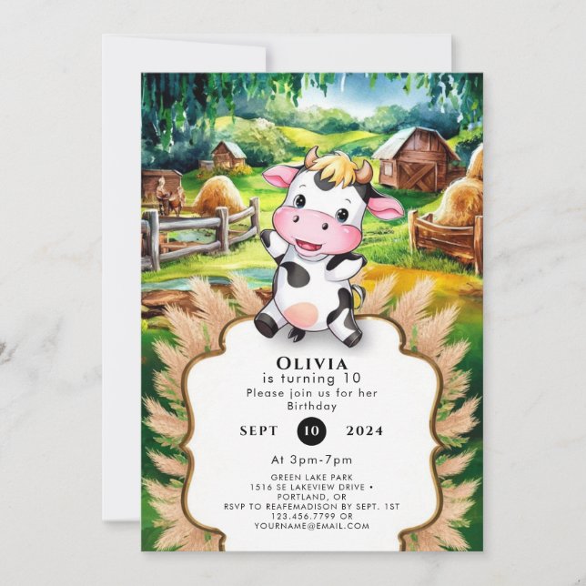 Invitation Anniversaire de la jolie petite vache (Devant)