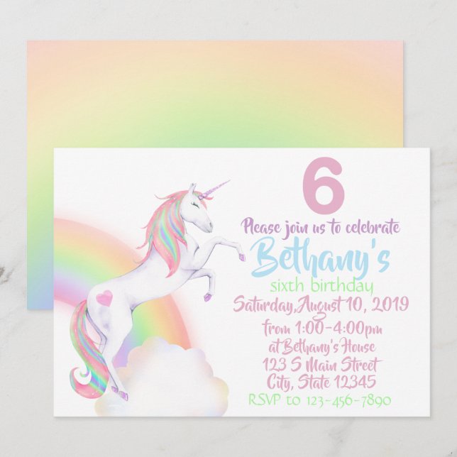 Invitation Anniversaire de la licorne (Devant / Derrière)